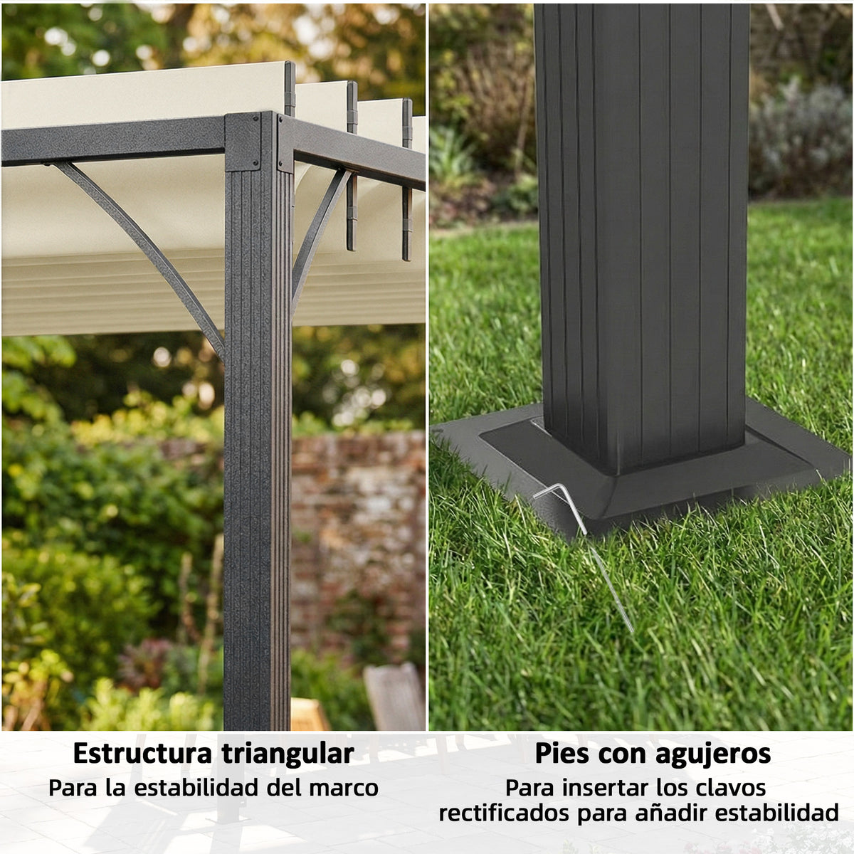Pérgola Outsunny Aluminio, Poliéster Crema 390x295x213 Cm_5