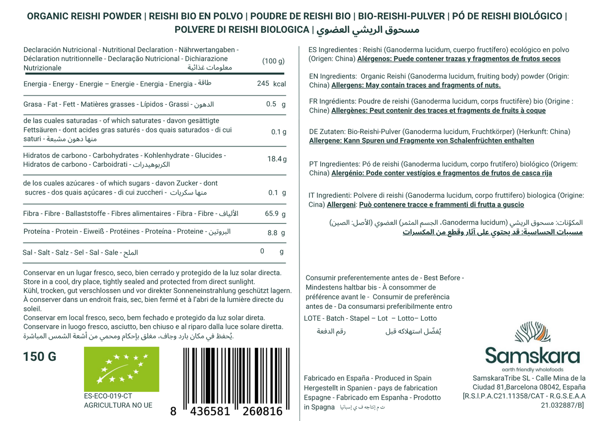Reishi En Polvo Bio - 500g (5 X 100g Envases Retail) | Complejo De Hongos Ecológico Vegano Para Café Y Smoothies_1