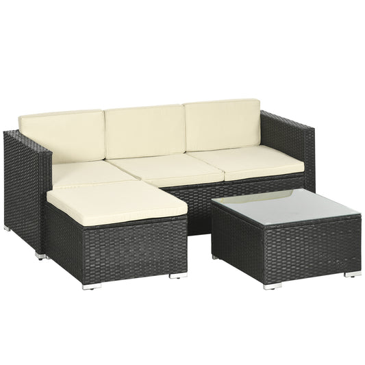 Muebles De Ratán Outsunny Ratán Pe, Poliéster, Acero Galvanizado Negro 173x66x61 Cm_0