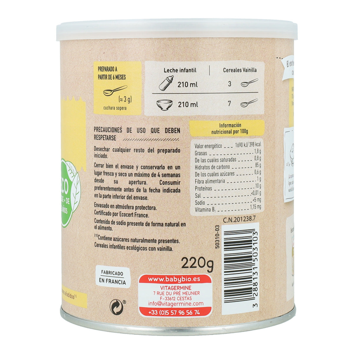 Papilla de Cereales Vainilla con Quinoa Babybio 220 g