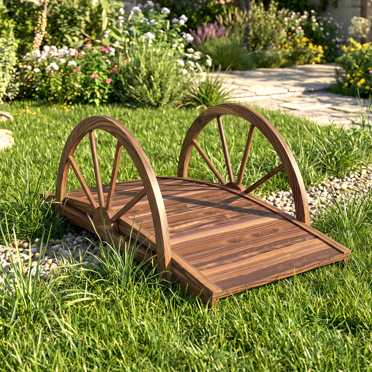 Puente De Jardín Outsunny Madera De Abeto Madera Natural 100x50x37 Cm_1