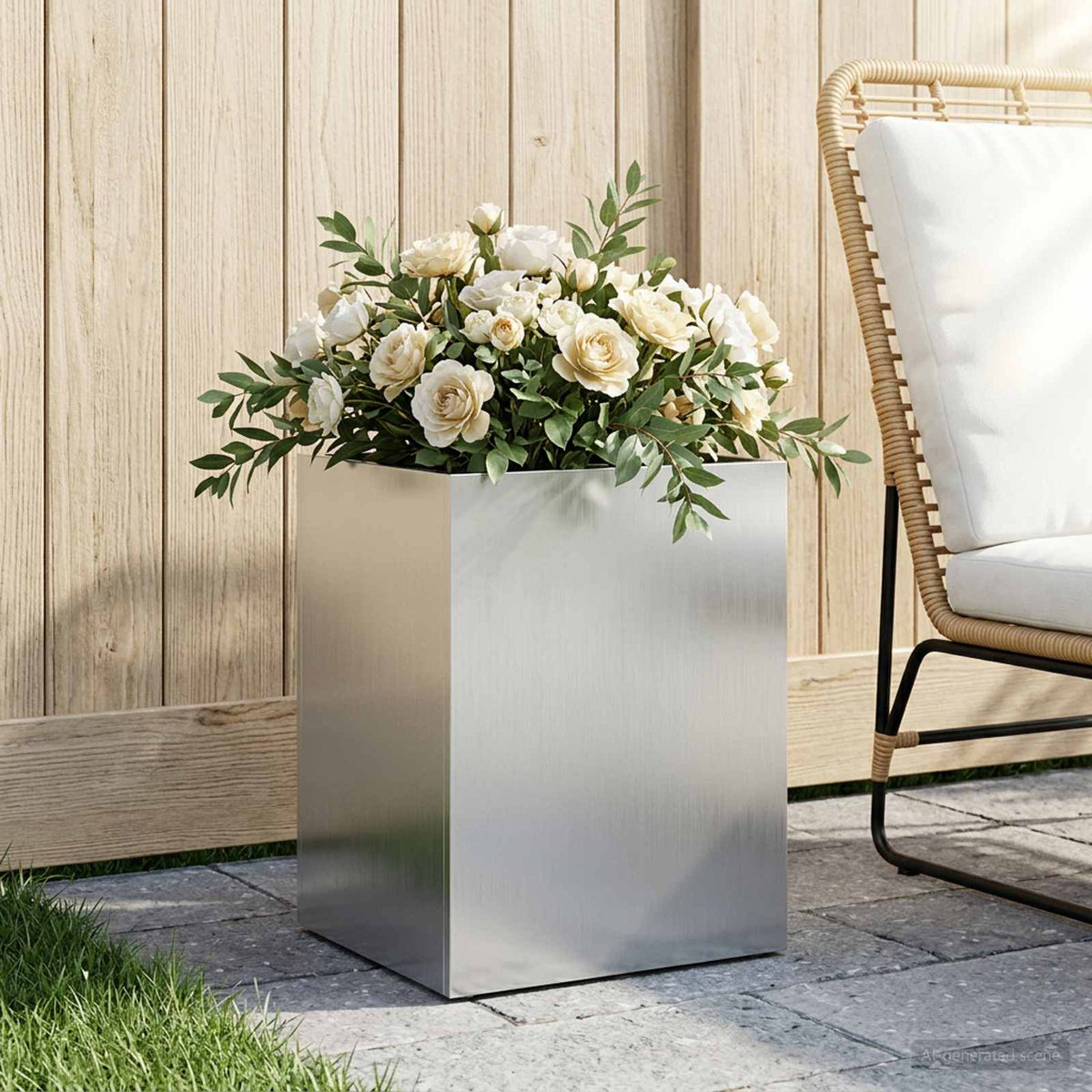 Macetero De Jardín Plateado 40 X 30 X 50 Cm Acero Galvanizado_1