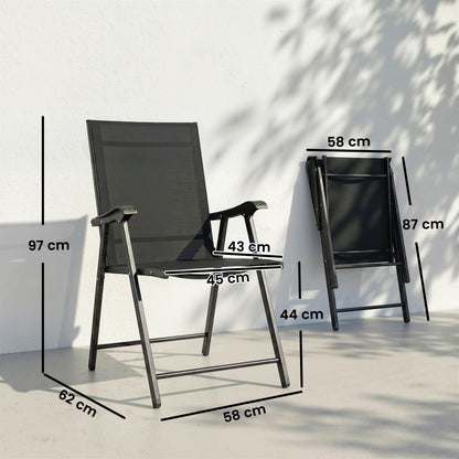 Sillas Plegables Outsunny Acero, Textilene Negro 62x58x97 Cm_2