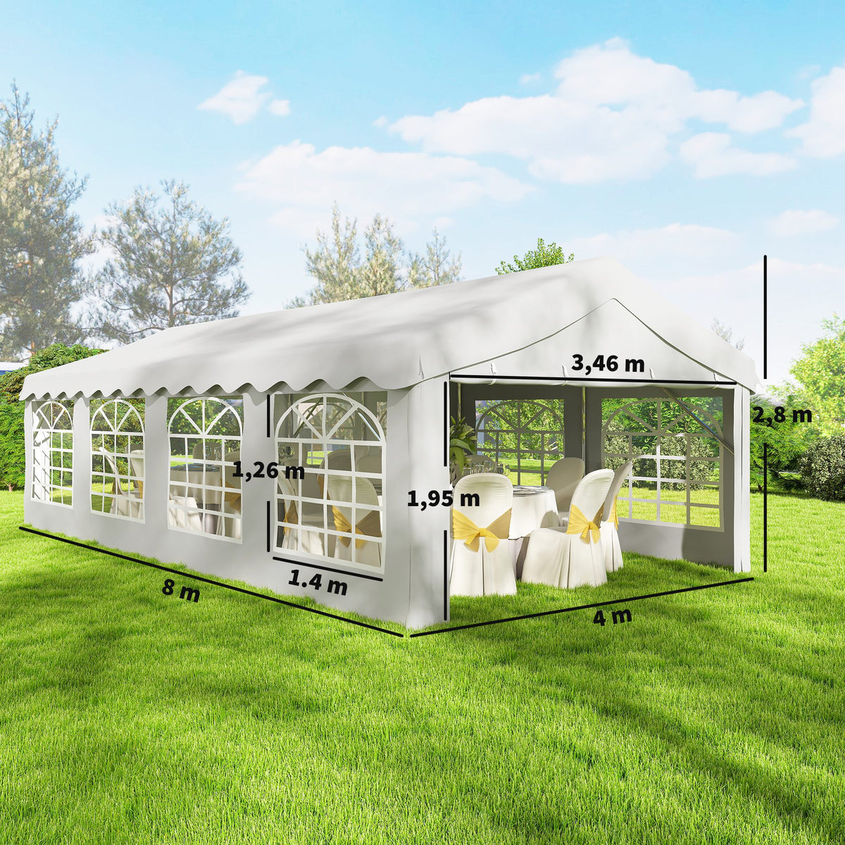 Carpa Para Fiesta Outsunny Acero Galvanizado, Tela De Pe Blanco 800x400x280 Cm_2