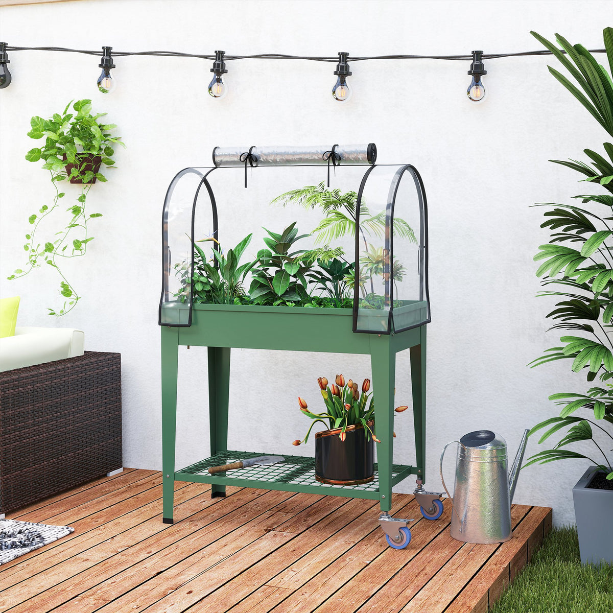 Mesa De Cultivo Outsunny Metal, Plástico Verde 80x40x120 Cm_4