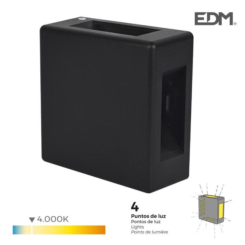 Aplique Led 6w 130lm 4000k Luz Dia Cuadrado Ip54 12x12x5cm 4 Proyecciones Edm_0