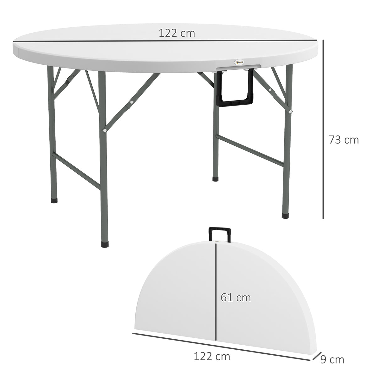 Mesa De Jardín Outsunny Acero, Hdpe Blanco 122x122x73 Cm_2