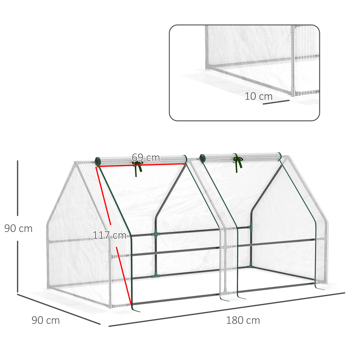 Invernadero Outsunny Acero, Pe Blanco 180x90x90 Cm_2
