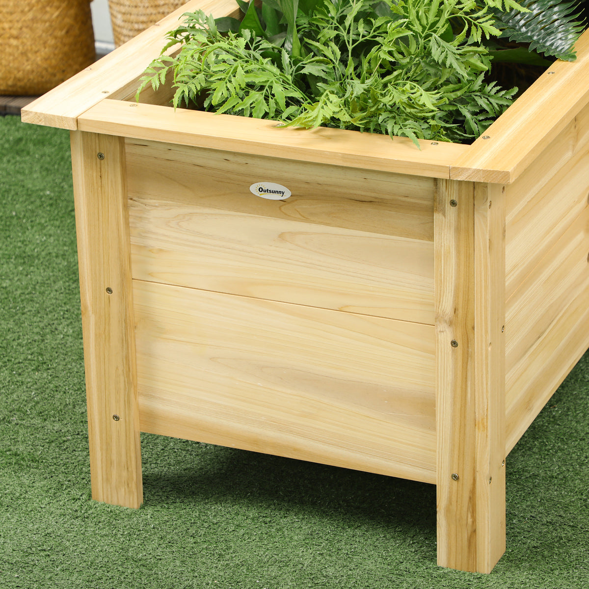 Jardinera Outsunny Madera De Abeto Madera Natural 120x120x50 Cm_4