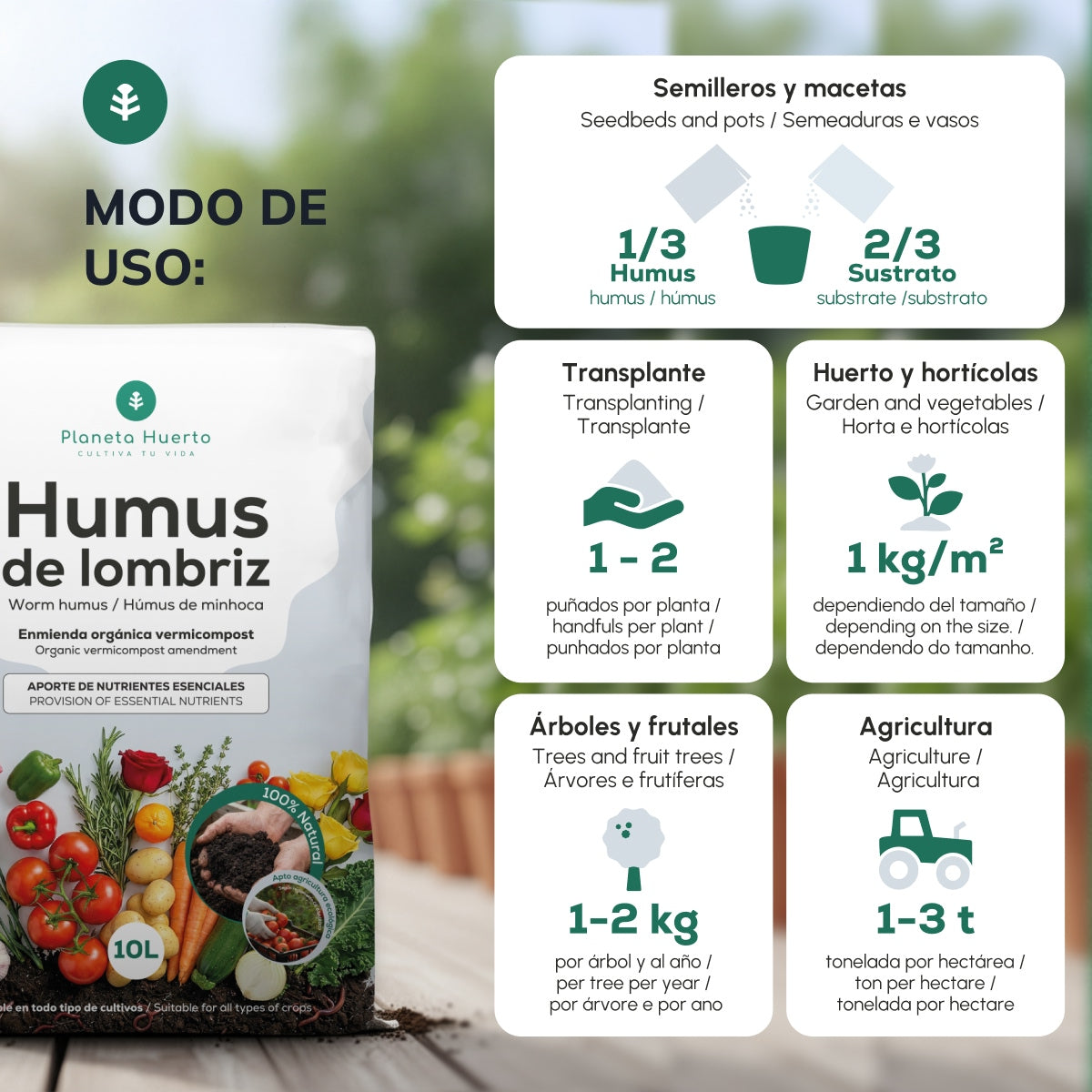 Pack 2x Humus de Lombriz 100% Natural Planeta Huerto 10 L