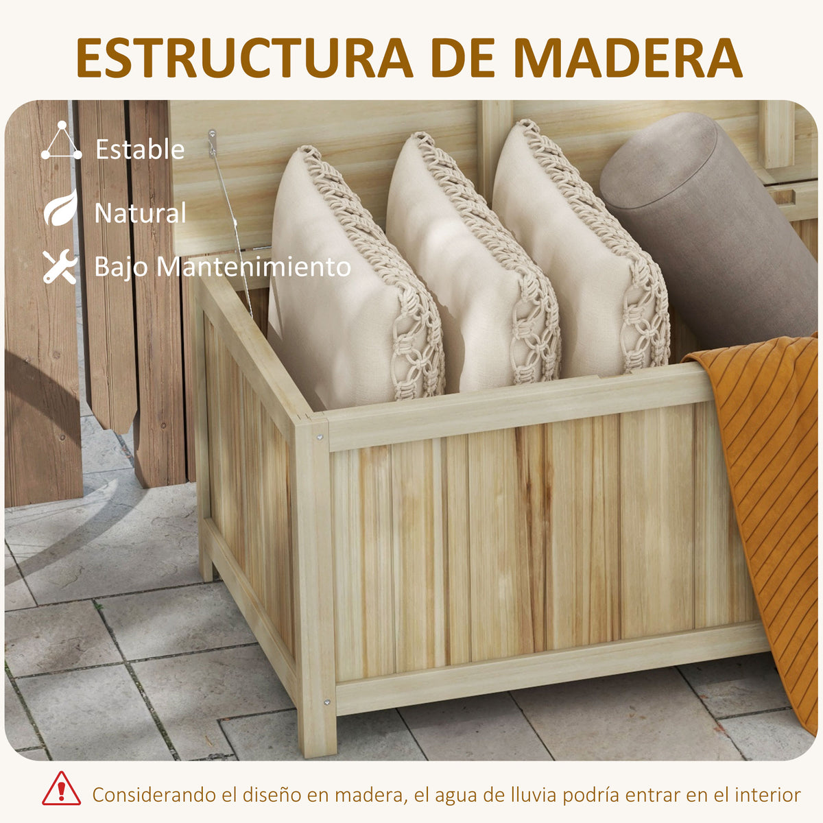 Baúl De Almacenaje Outsunny Madera De Abeto Madera Natural 120x55x45 Cm_5