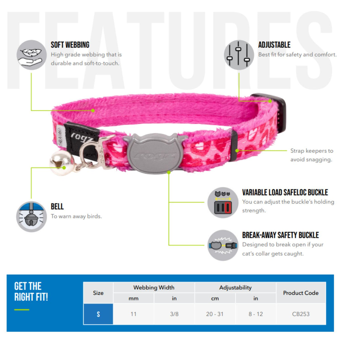 Collar Para Gato Fashioncat Estampado Rosa Rogz Ajustable 20-31cm_2