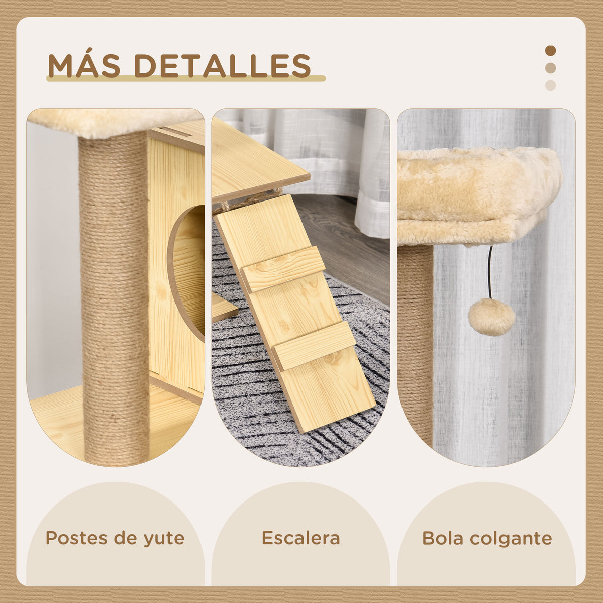 Pawhut Árbol Rascador Para Gatos Altura 130cm Con Postes De Yute Camas Amarillo_4
