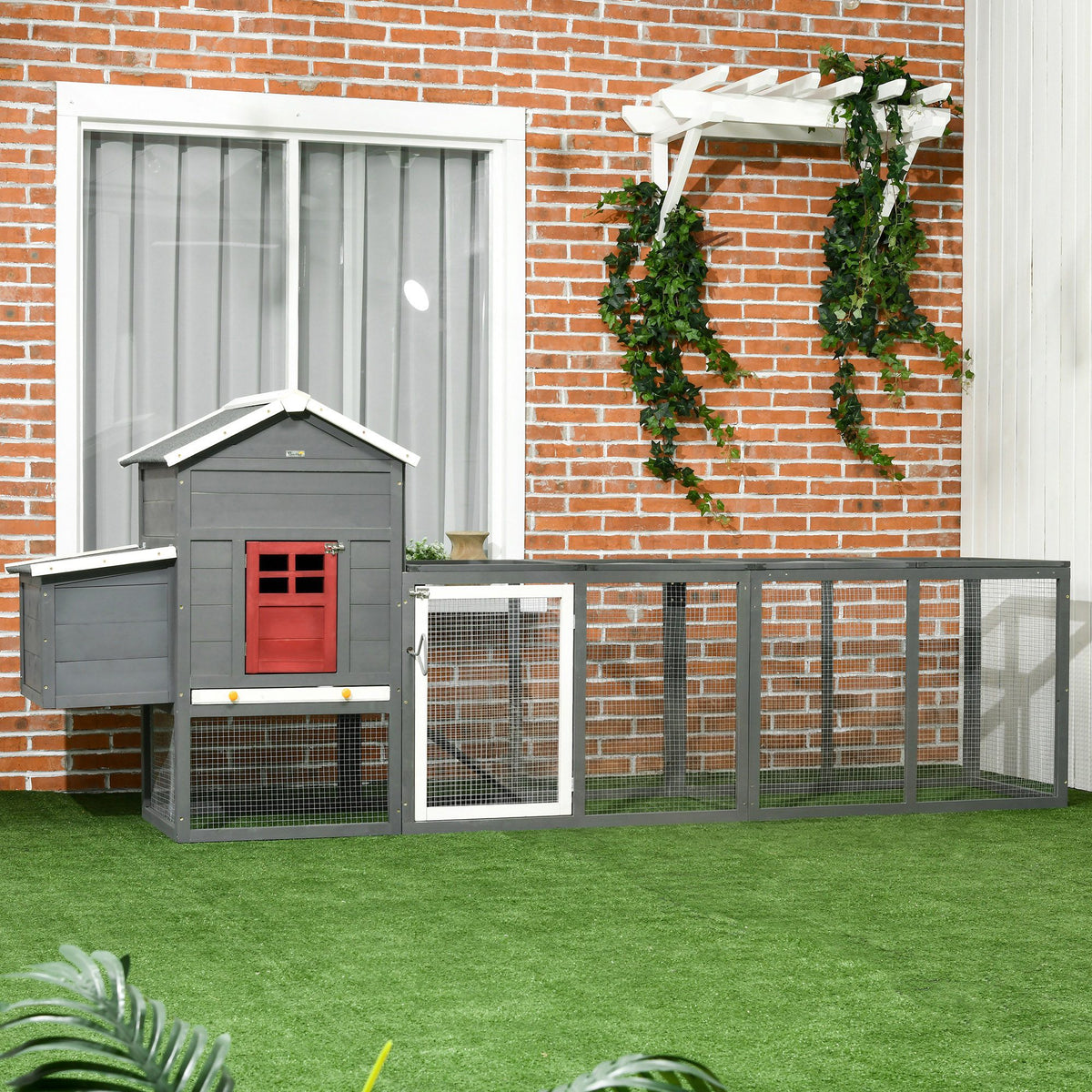 Gallinero Pawhut Madera De Abeto, Metal Gris 300x66x116 Cm_1