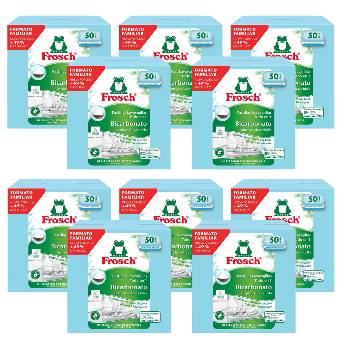 Pack 10x Lavavajillas Máquina Pastillas Soda Frosch 50 uds (Formato Familiar)