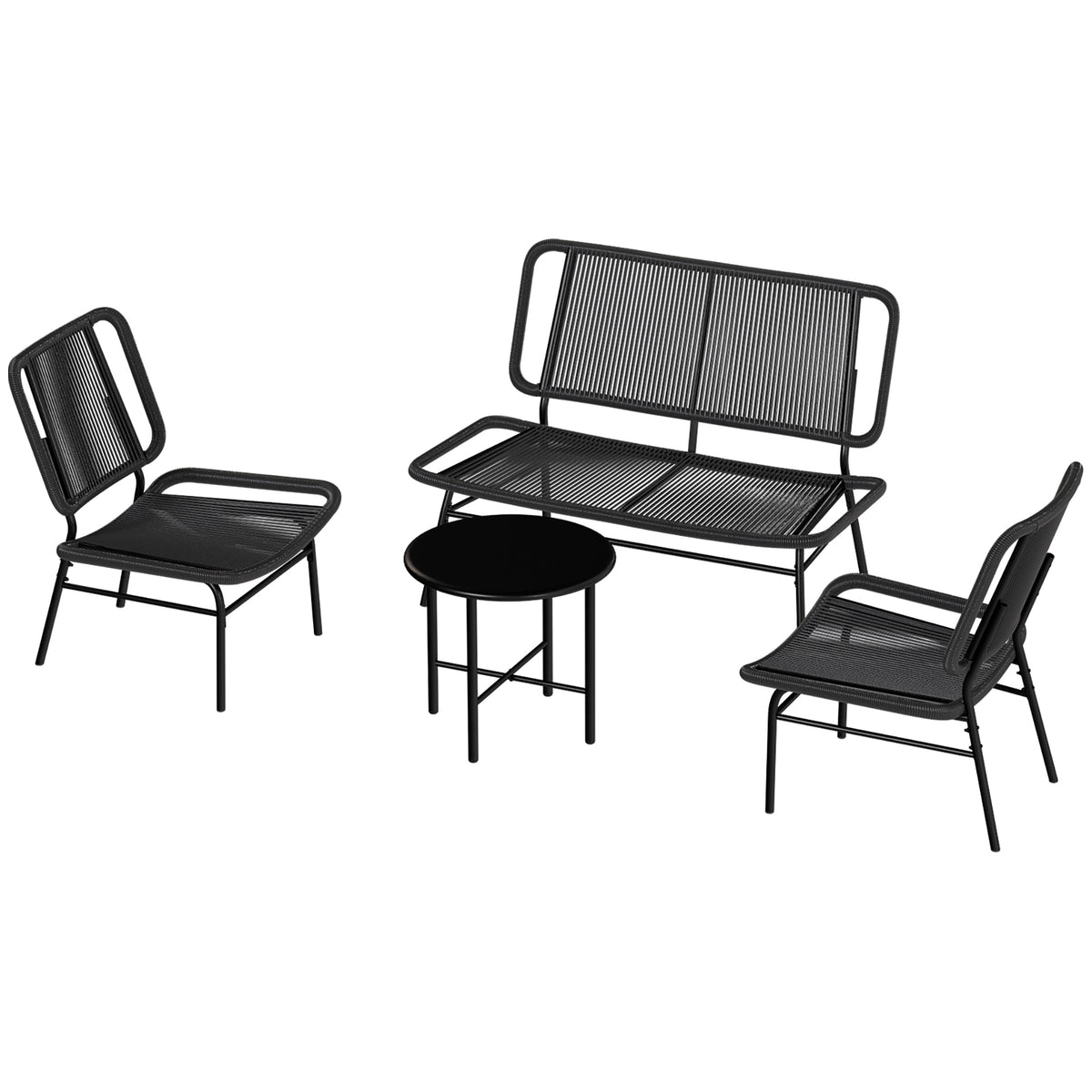 Conjunto De Jardín Outsunny Ratán Pe, Acero Negro 117x67x80 Cm_4