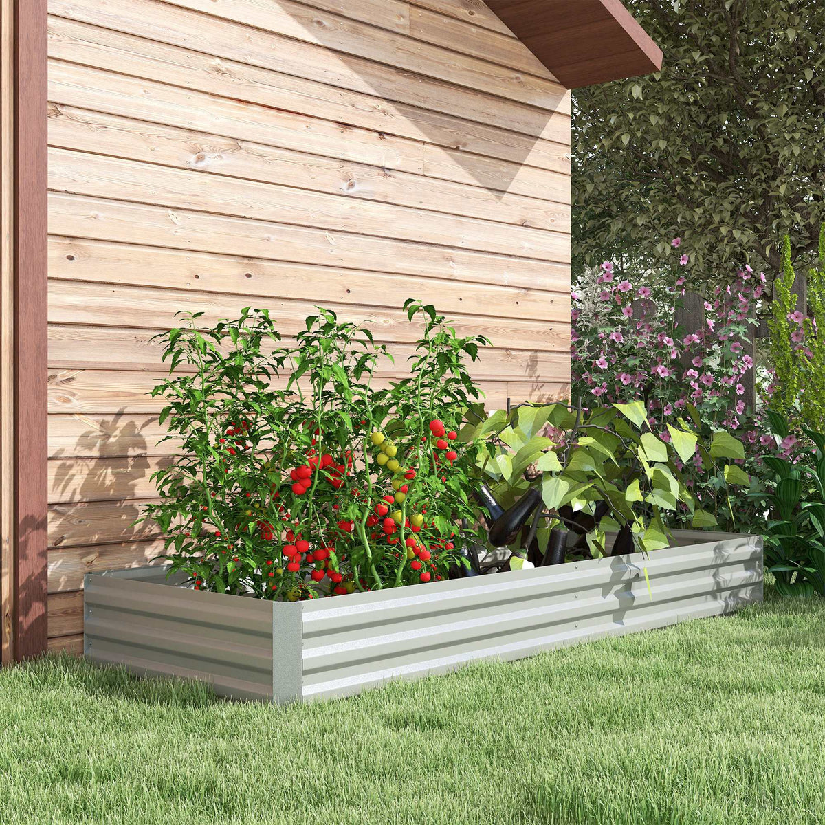 Jardinera Exterior Outsunny Acero Galvanizado Plata 241x90.5x30 Cm_4