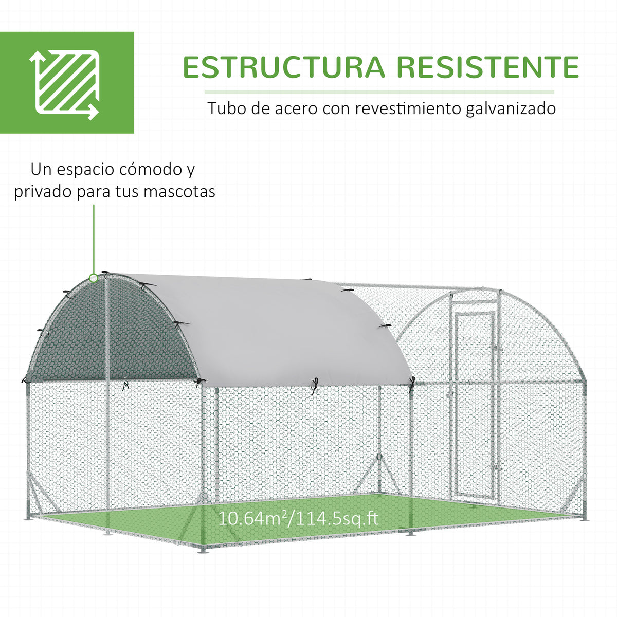 Gallinero Exterior Para 6-12 Gallinas Pawhut 2,8x3,8x1,97 M Plata_5