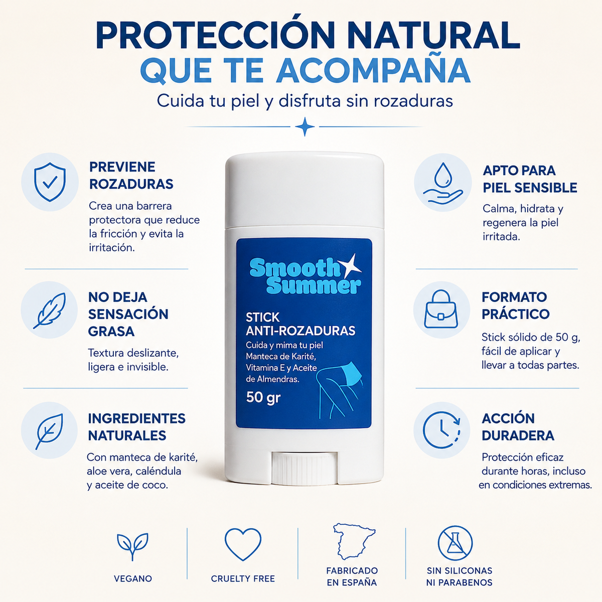Stick Antirozaduras Natural 50 g | Previene rozaduras en muslos, axilas y pies_3