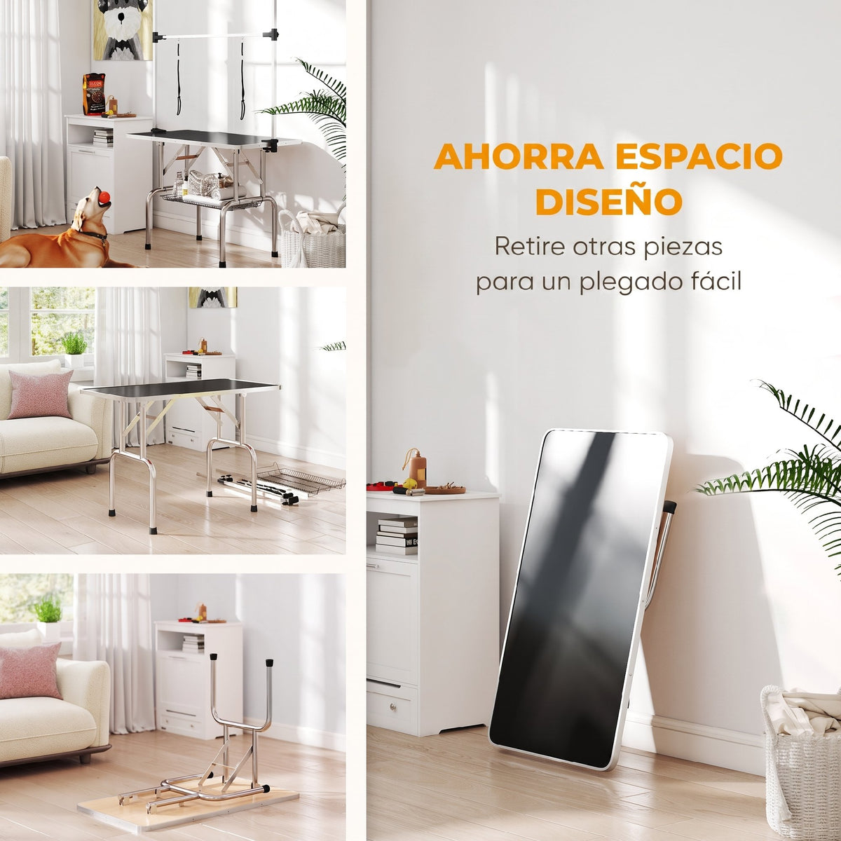 Mesa De Peluquería Pawhut Goma, Acero Negro 107x60x170 Cm_4