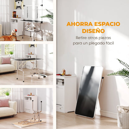 Mesa De Peluquería Pawhut Goma, Acero Negro 107x60x170 Cm_4