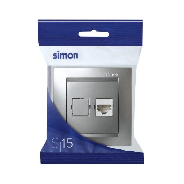 Simon 15 toma de teléfono Aluminio
