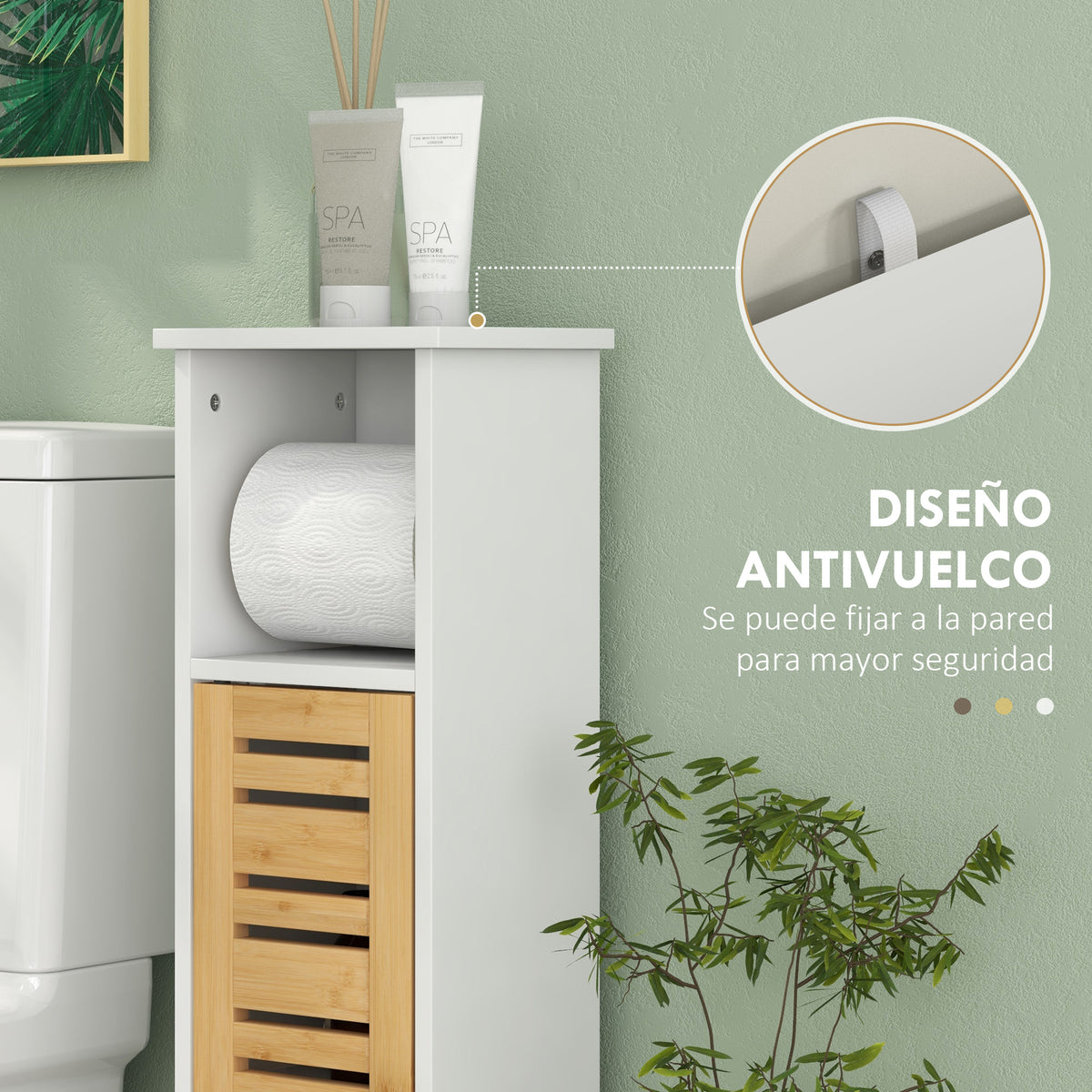 Conjunto De Baño Homcom Mdf, Bambú Blanco 21x17x78 Cm_4
