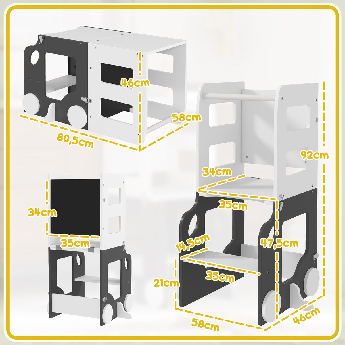 Torre De Aprendizaje Aiyaplay Mdf, Madera De Pino Blanco Y Gris 58x46x92 Cm_2