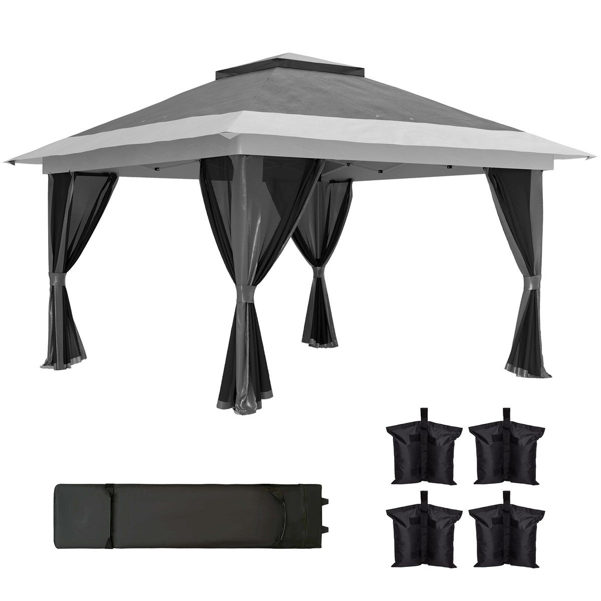 Carpa Plegable Outsunny Metal, Tela Oxford Gris Oscuro 356x356x280 Cm_0