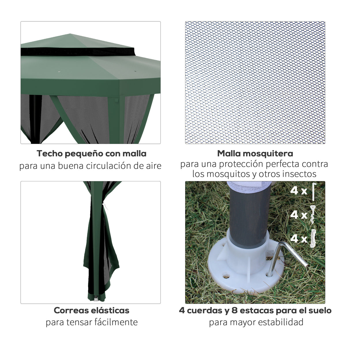 Carpa De Jardín Con 4 Mosquiteras Outsunny 297x297x268 Cm Verde_5
