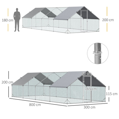 Gallinero De Exterior Acero Galvanizado Con Techo Pawhut 3x8x2 M Plata_2