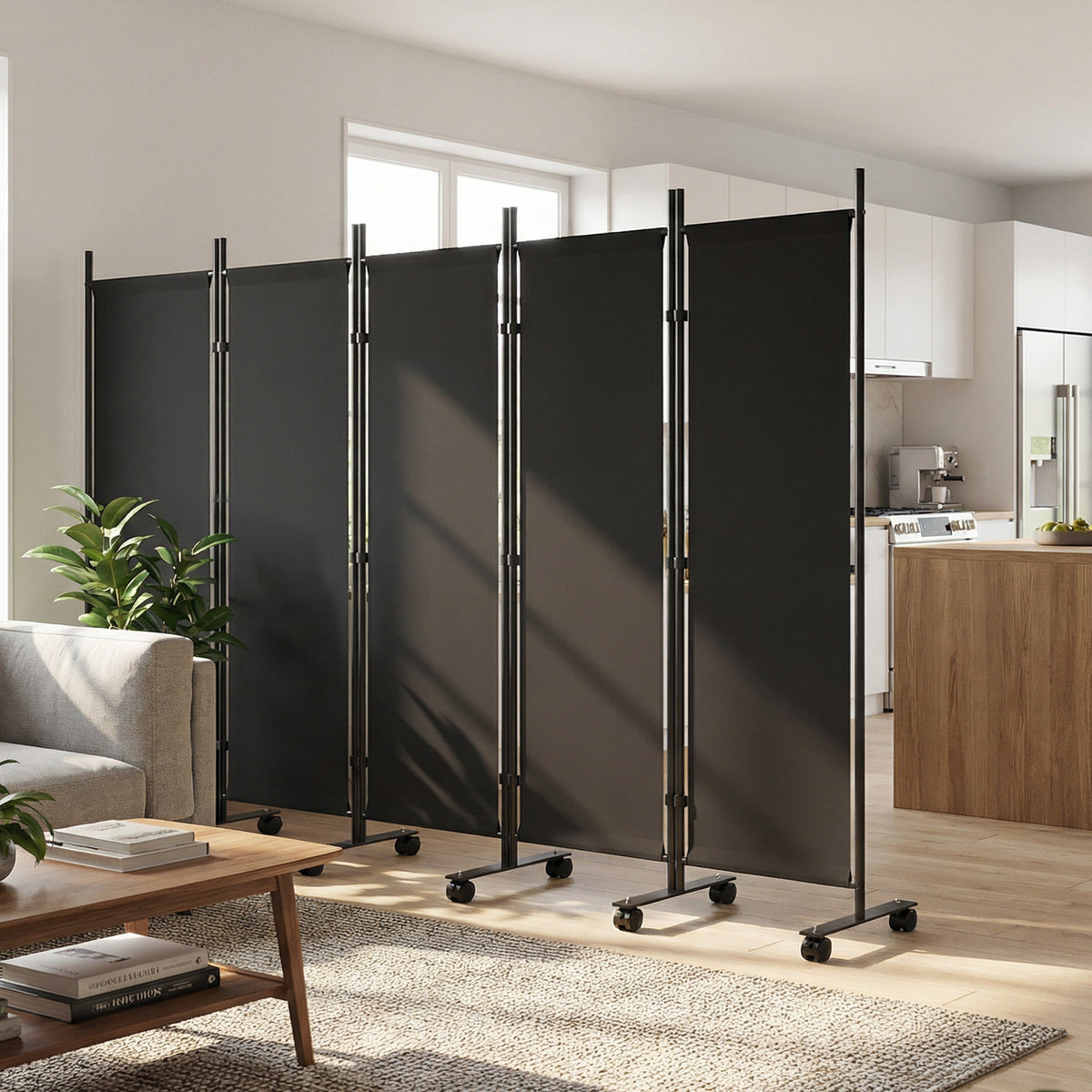 Biombo Plegable Outsunny Acero, Poliéster Negro 252x40x170 Cm_3