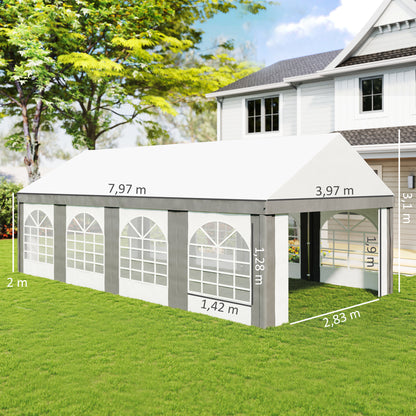 Carpa Para Fiesta Outsunny Acero, Pe Gris Y Blanco 797x397x310 Cm_2