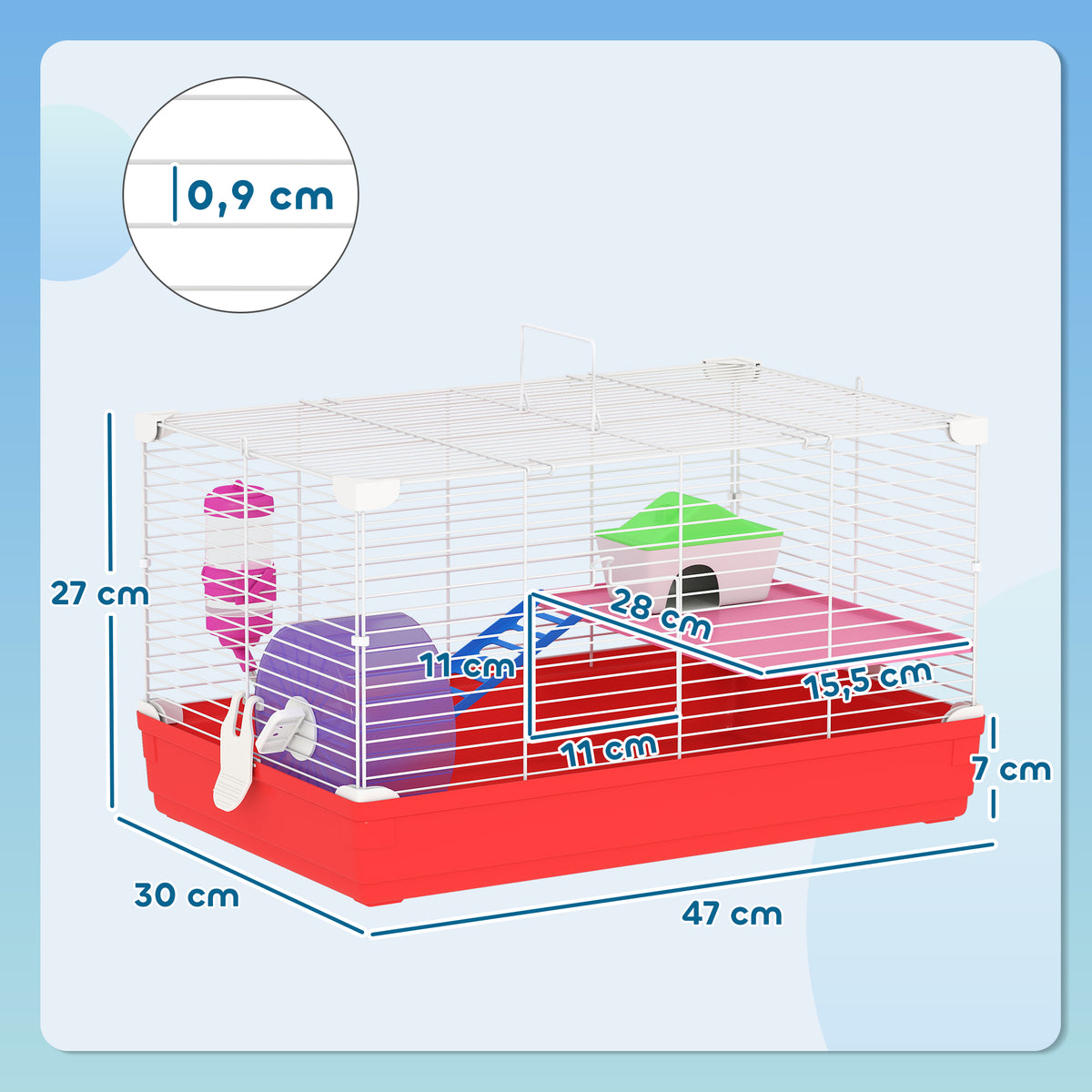 Jaula Para Hámster Con 1 Piso Comedero Pawhut 47x30x27 Cm Blanco_2