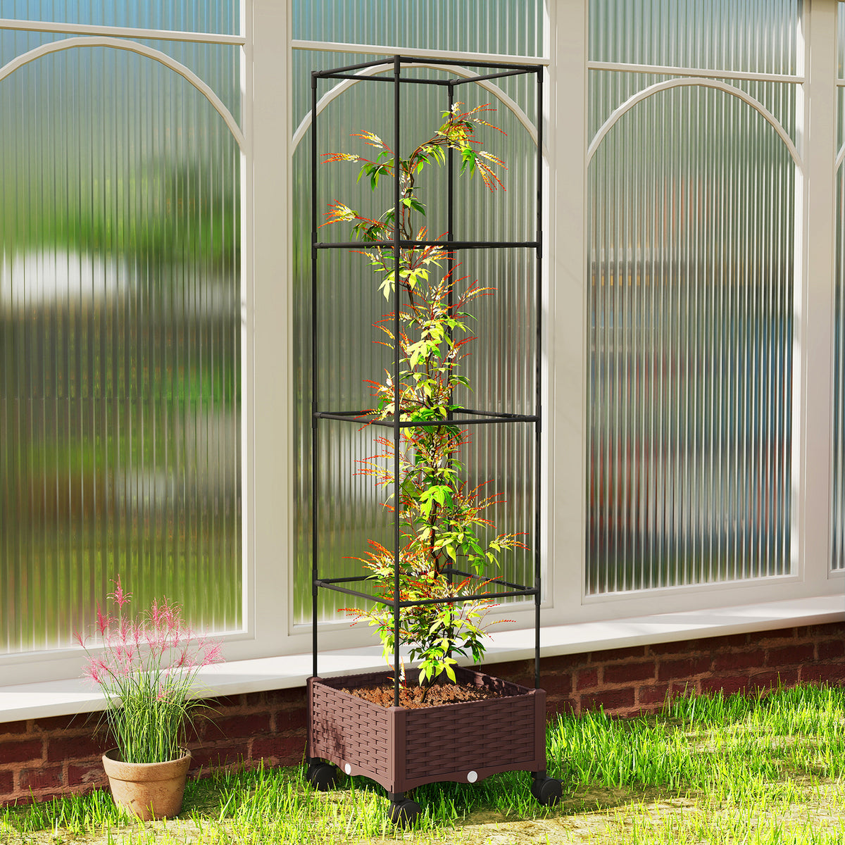 Jardinera Con Enrejado Outsunny Pp Marrón 40x40x165 Cm_1