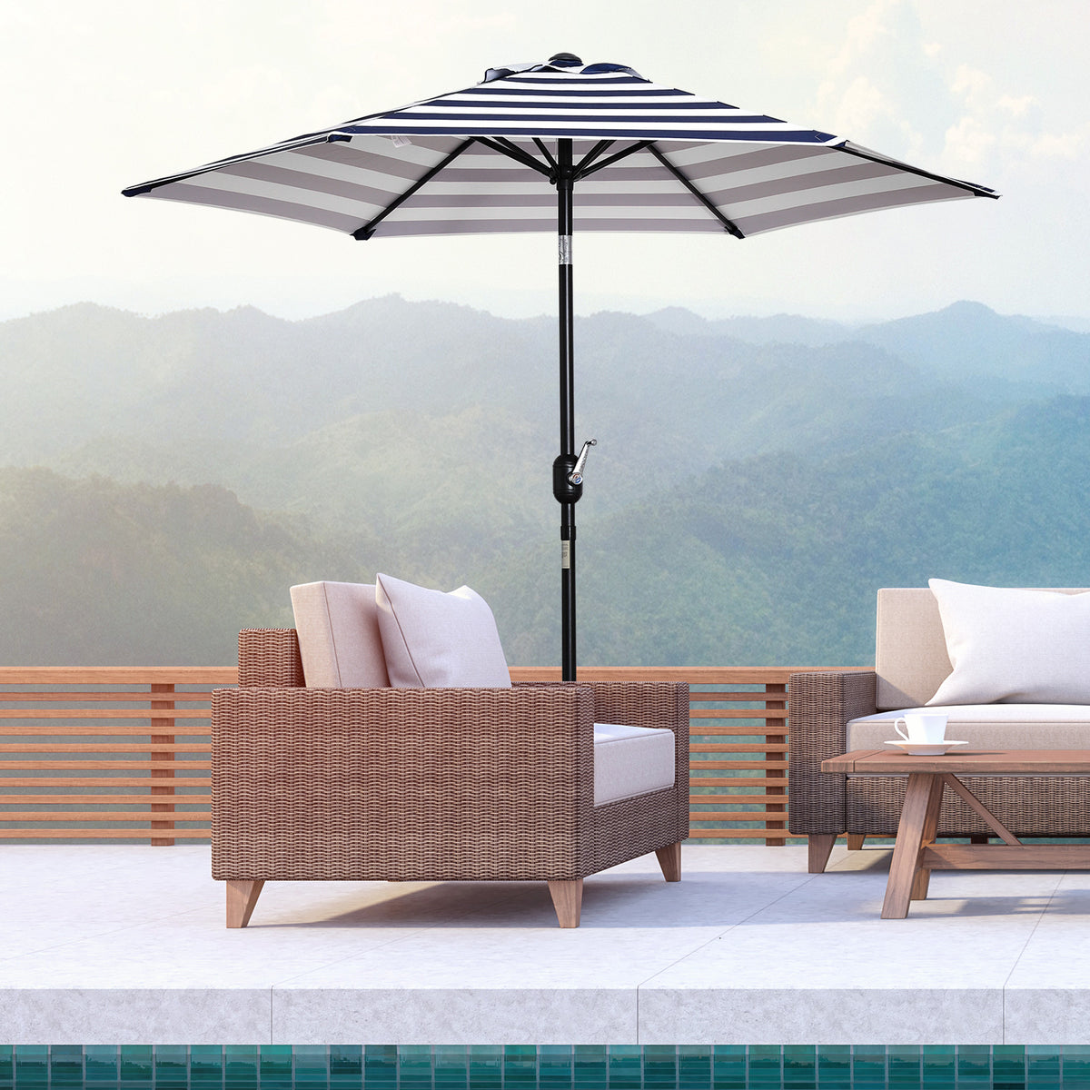 Sombrilla Terraza Outsunny Metal, Poliéster Azul Y Blanco 230x230x216 Cm_1