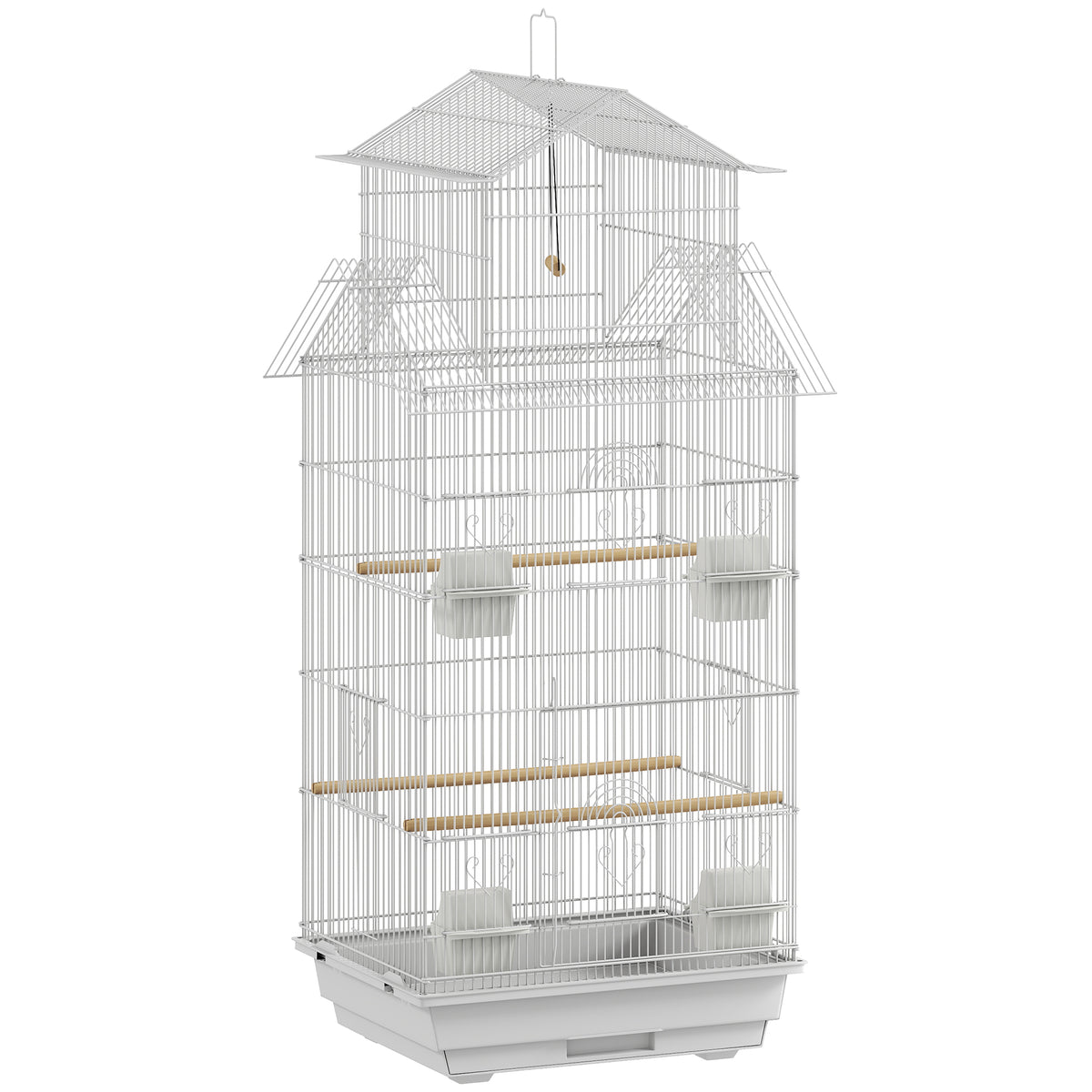 Jaula Para Pájaros Pawhut Acero, Pp Blanco 50.5x41x104 Cm_0