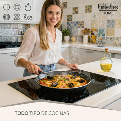 Briebe Paellera Inducción 34cm, 6 Raciones, Aluminio Prensado, Antiadherente Sin Pfoa, 3mm Espesor, Zafrán, Negro_4