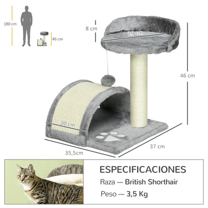 Pawhut Árbol Rascador Para Gatos 2 Niveles Con Poste Tablero Para Rascar Gris_2