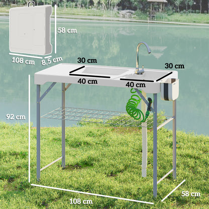 Mesa Plegable Camping Outsunny Hdpe, Metal Blanco 108x58x92 Cm_2