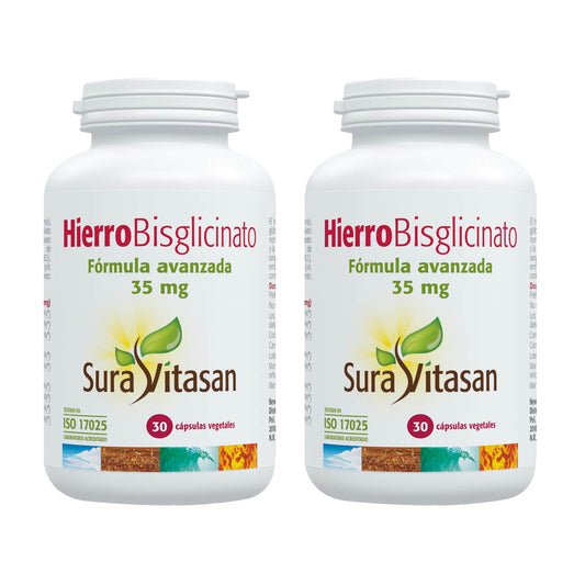 Pack 2x Hierro Bisglicinato, Sura Vitasan, 30 cápsulas