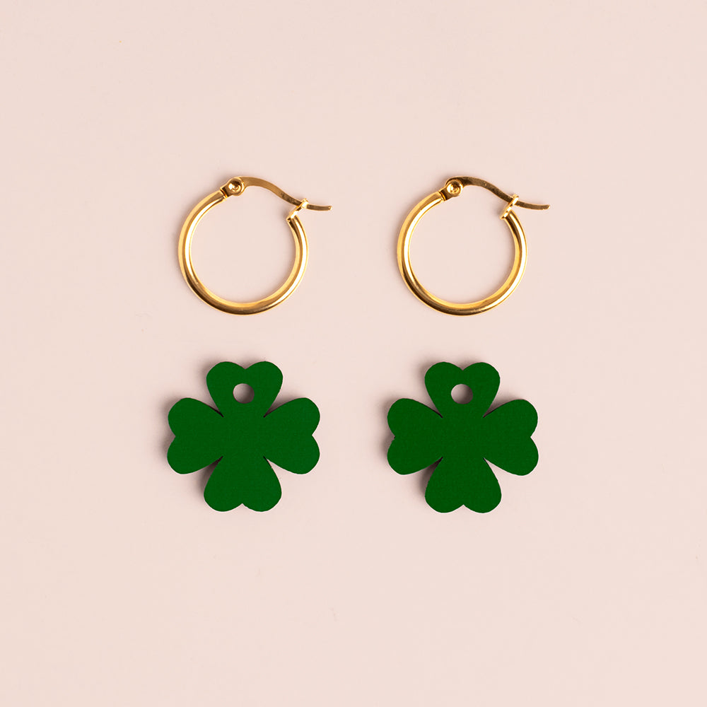 Pendientes Trébol de Cuatro Hojas - Aro de Acero Quirúrgico y Bañado en Oro de 18k - Nature Vibes_2
