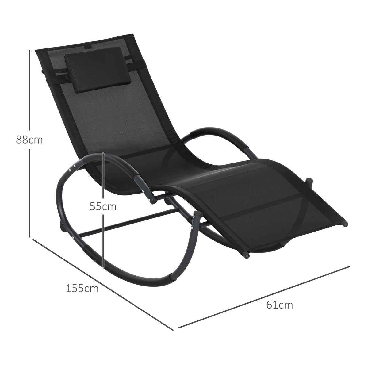 Mecedora De Exterior Outsunny Metal, Textilene Negro 155x61x88 Cm_2