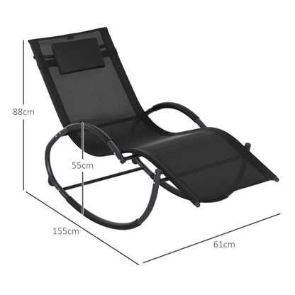 Mecedora De Exterior Outsunny Metal, Textilene Negro 155x61x88 Cm_2