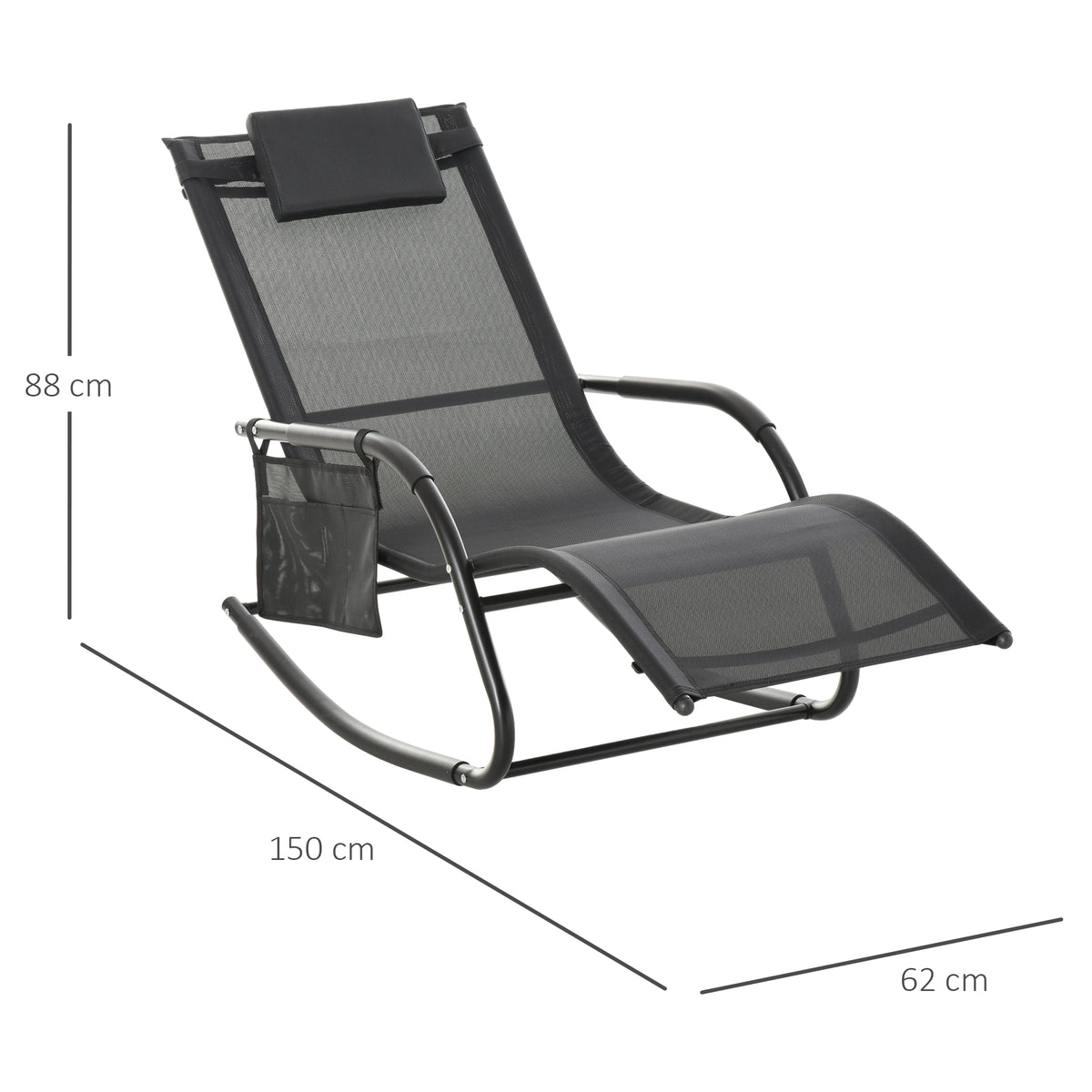 Mecedora De Exterior Outsunny Metal, Texteline Negro 150x62x88 Cm_2