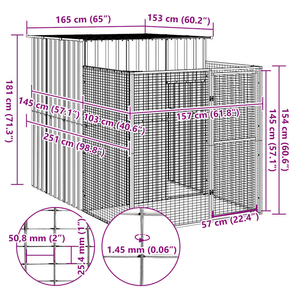 Caseta Perros Corral Acero Galvanizado Gris Claro 165x251x181cm_4