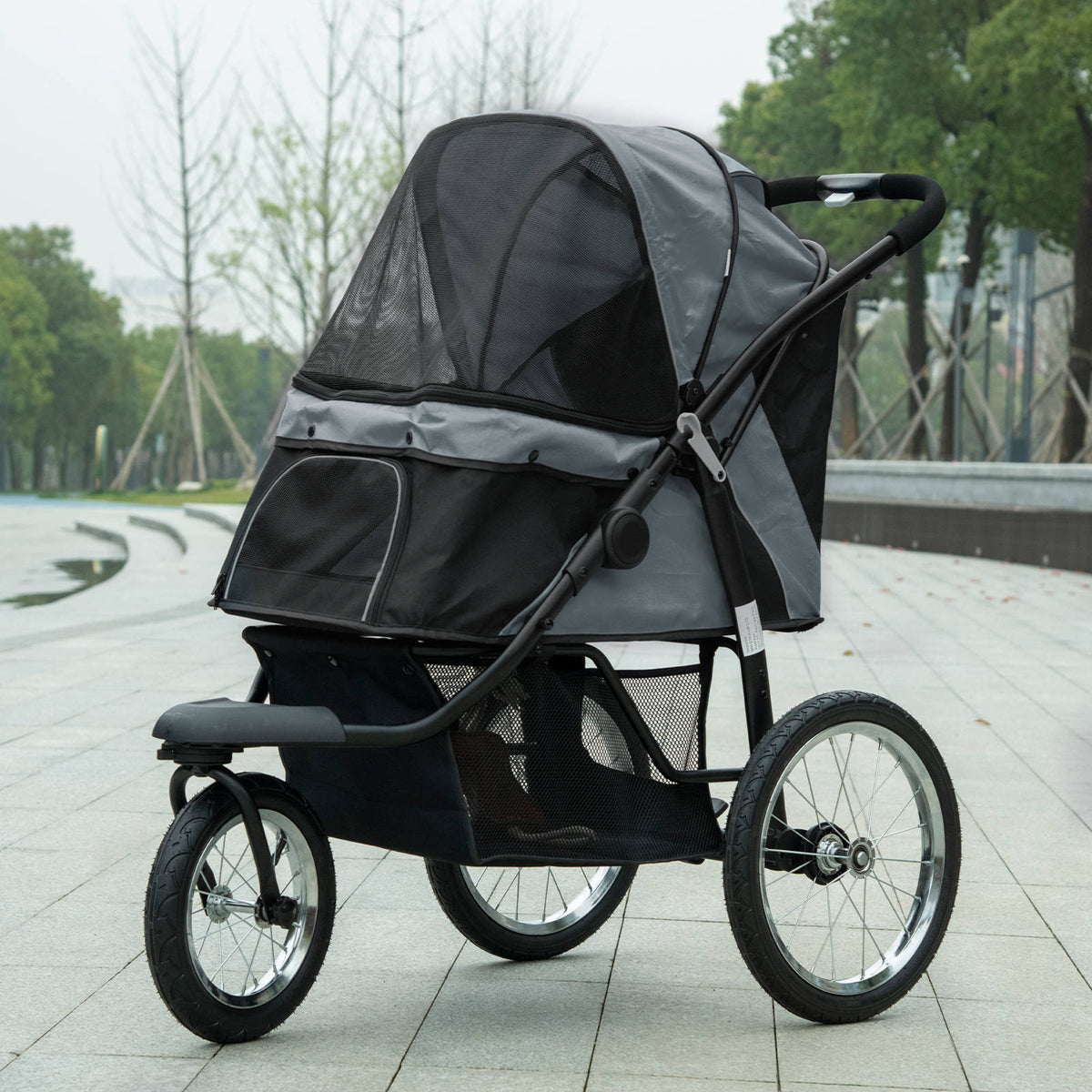 Pawhut Carrito Para Perros Plegable Con Cesta De Almacenaje 111x58x107 Cm Gris_1