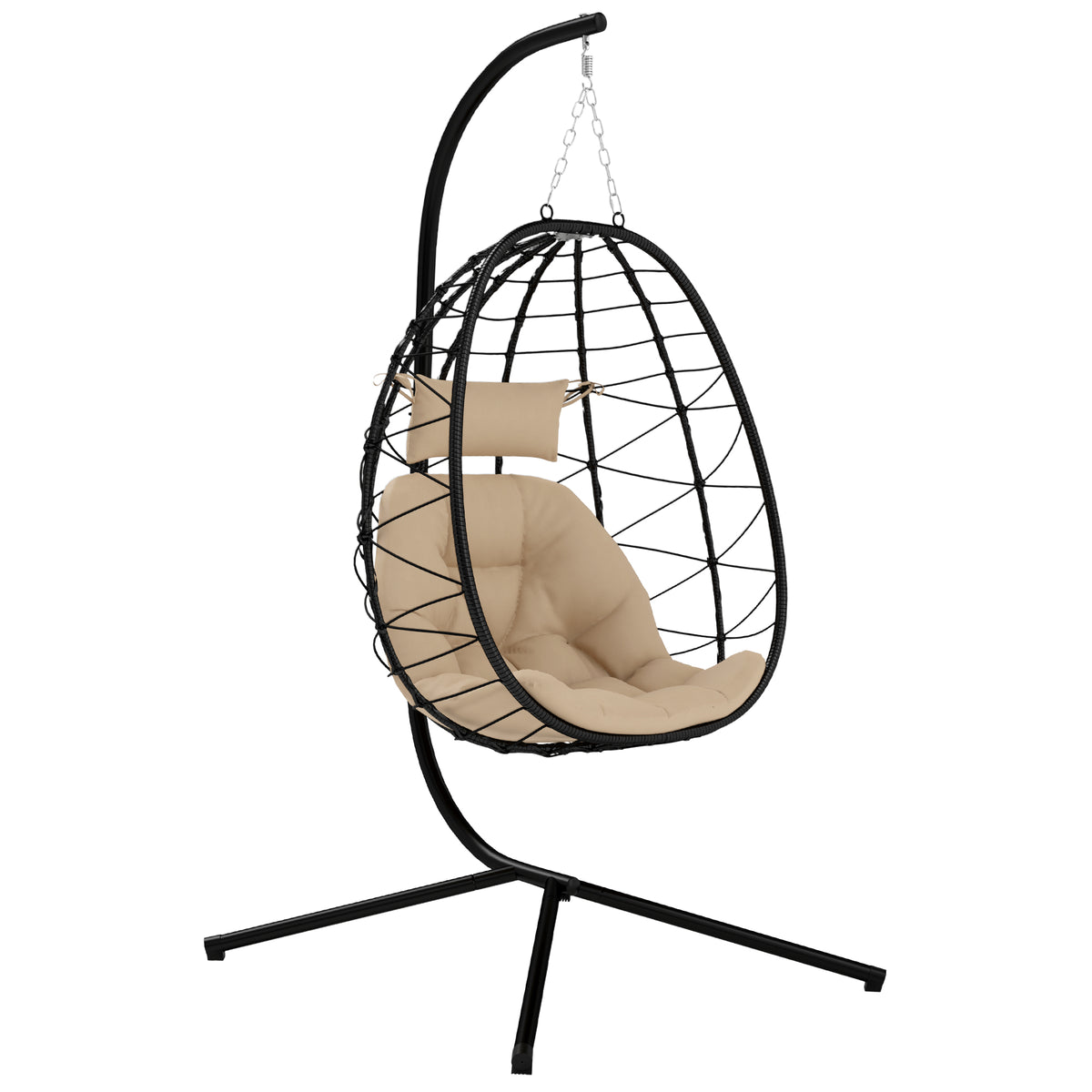 Silla Colgante Outsunny Acero, Poliéster Caqui 98x95x198 Cm_0