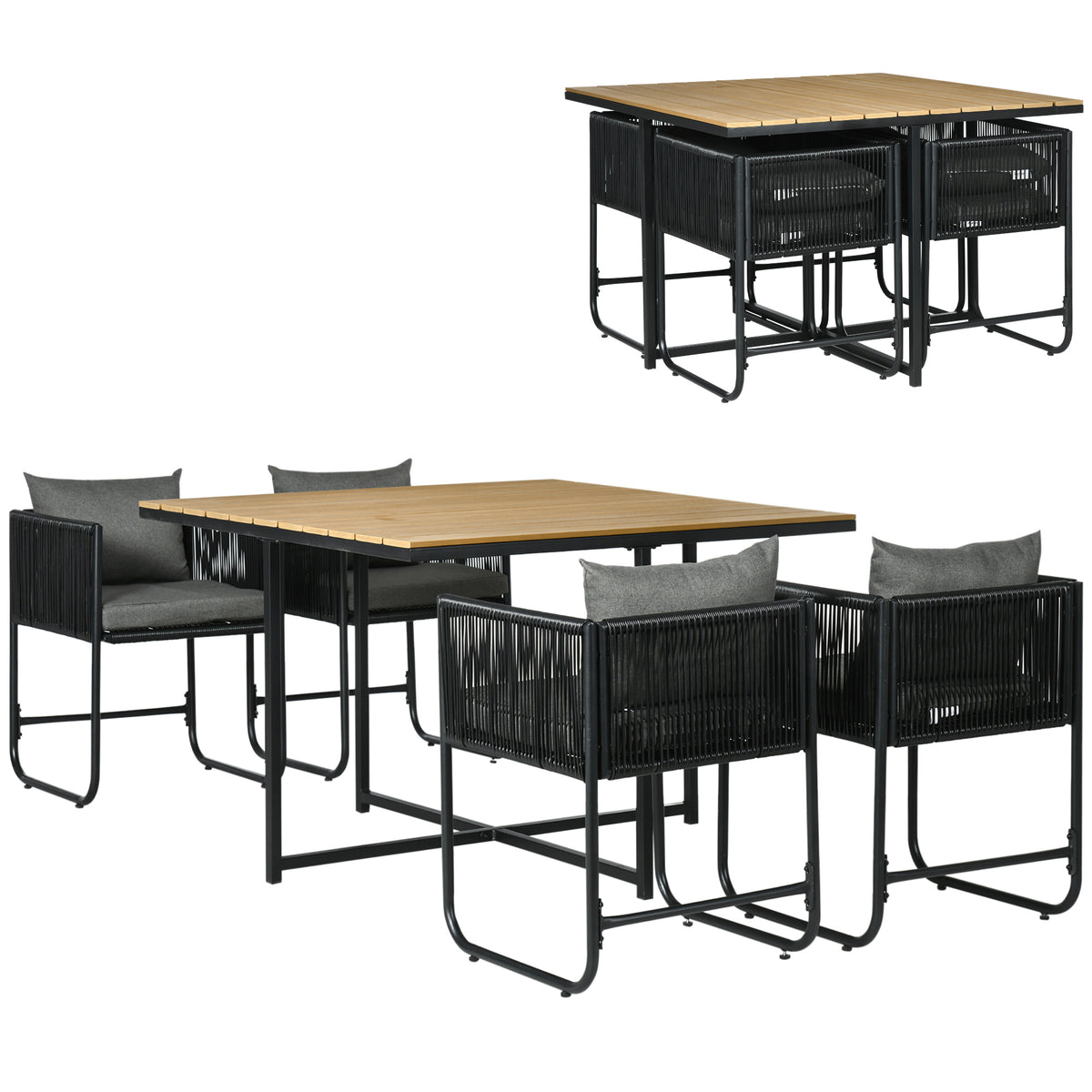 Muebles De Jardín Outsunny Metal, Pe Negro Y Natural 110x110x75 Cm_0