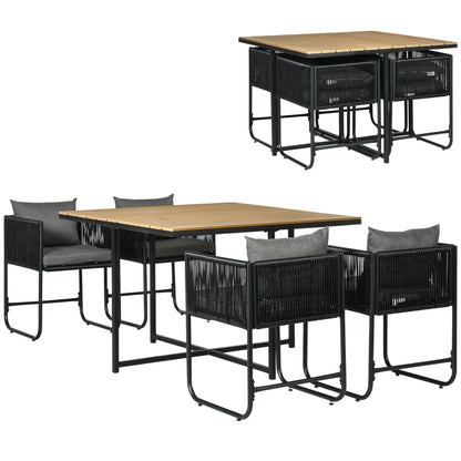 Muebles De Jardín Outsunny Metal, Pe Negro Y Natural 110x110x75 Cm_0
